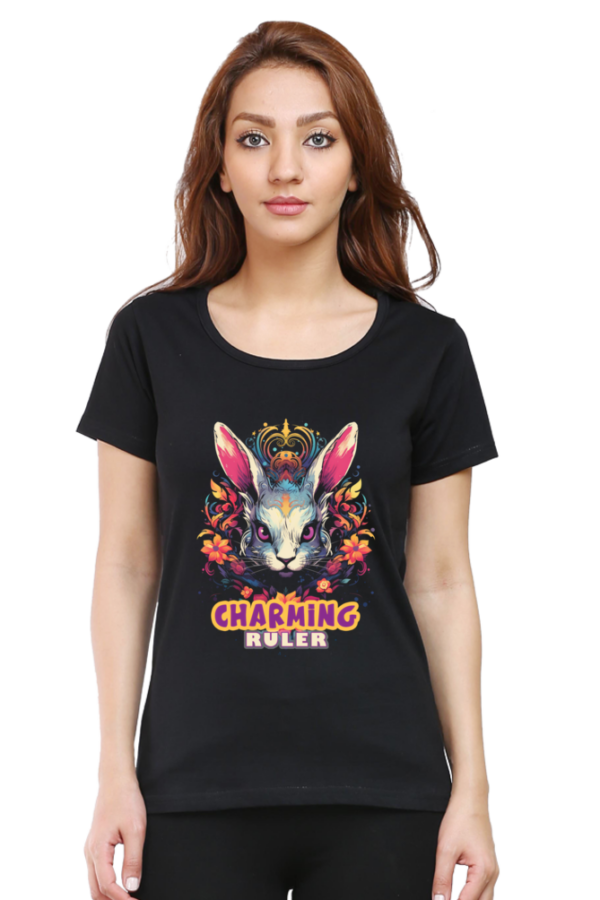 Charming Ruler Bunny with Crown Graphic T-Shirt - Image 6