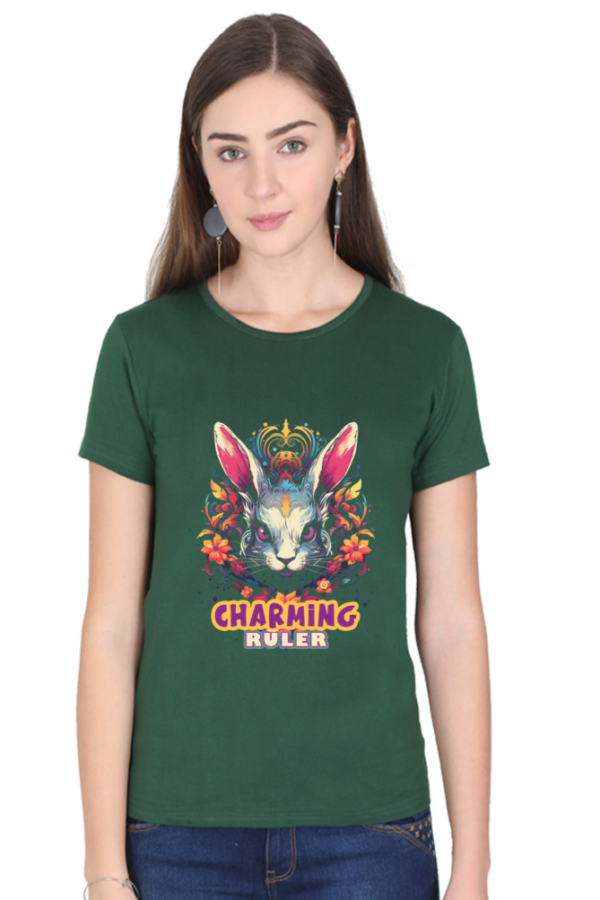 Charming Ruler Bunny with Crown Graphic T-Shirt - Image 4