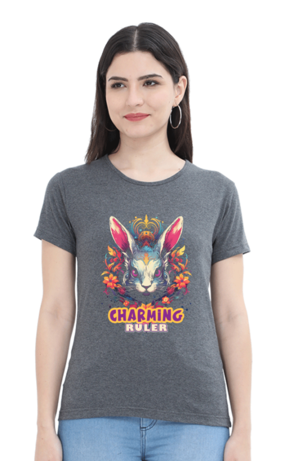Charming Ruler Bunny with Crown Graphic T-Shirt - Image 5