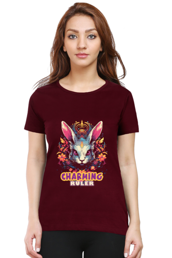 Charming Ruler Bunny with Crown Graphic T-Shirt - Image 2