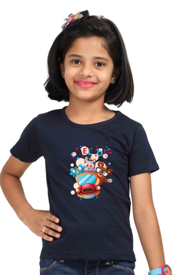 Cute Girls' "Hello" Cartoon Animals T-Shirt - Image 4
