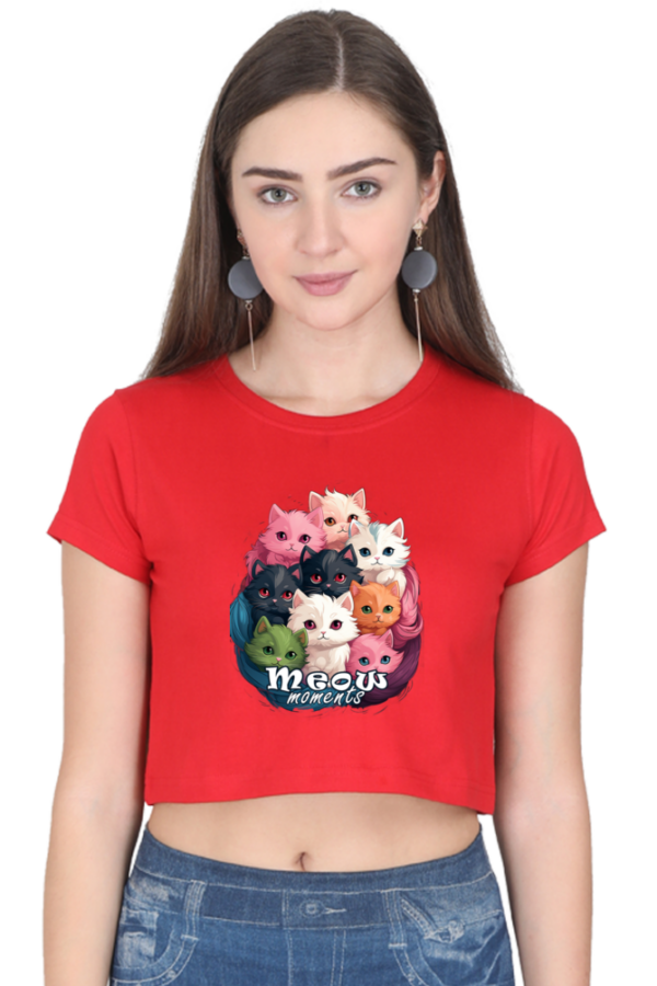 Women's Meow Moments Crop Top | Adorable Colorful Kitten Basket Print - Image 3