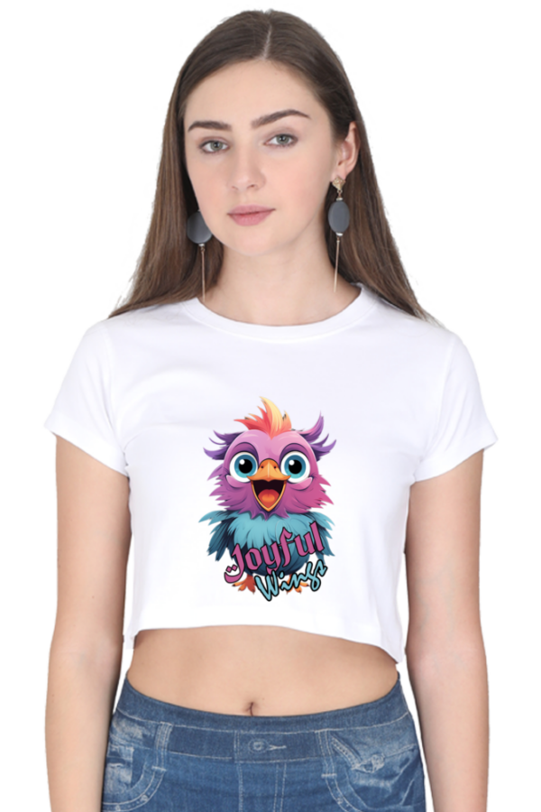 Women's Joyful Wings Cropped Top | Colorful Bird Print | Comfortable & Trendy - Image 6