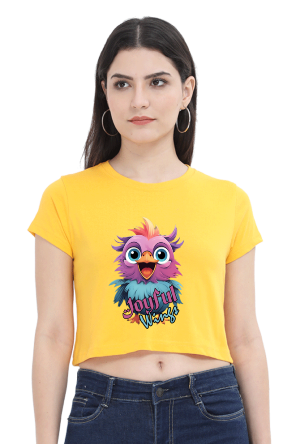 Women's Joyful Wings Cropped Top | Colorful Bird Print | Comfortable & Trendy - Image 2