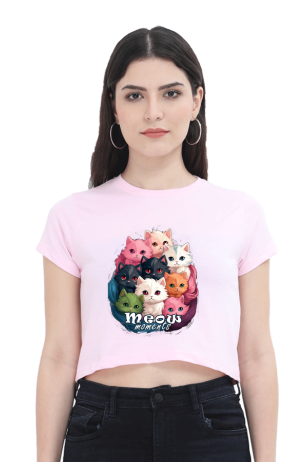 Women's Meow Moments Crop Top | Adorable Colorful Kitten Basket Print
