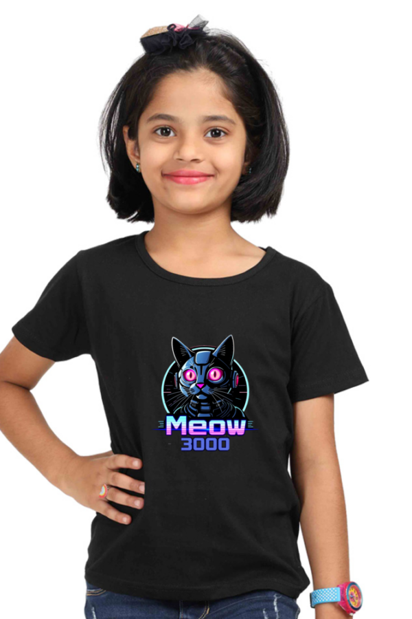 Girls' Classic "Meow 3000" Robotic Cat Cotton T-Shirt - Image 5