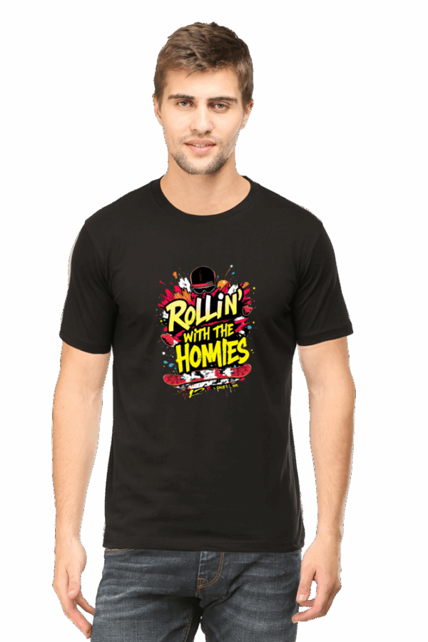 "Rolling with Homies" Skateboard & Color Splash Cotton T-Shirt - Image 6