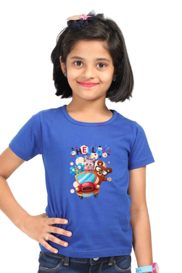 Cute Girls' "Hello" Cartoon Animals T-Shirt - Image 3