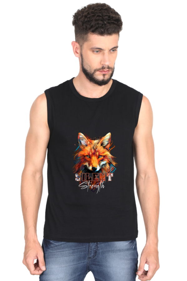 Silent Strength Men’s Sleeveless Wolf T-Shirt - Image 3