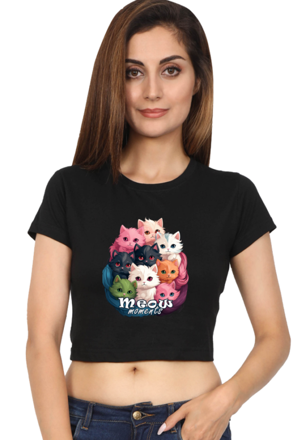 Women's Meow Moments Crop Top | Adorable Colorful Kitten Basket Print - Image 5