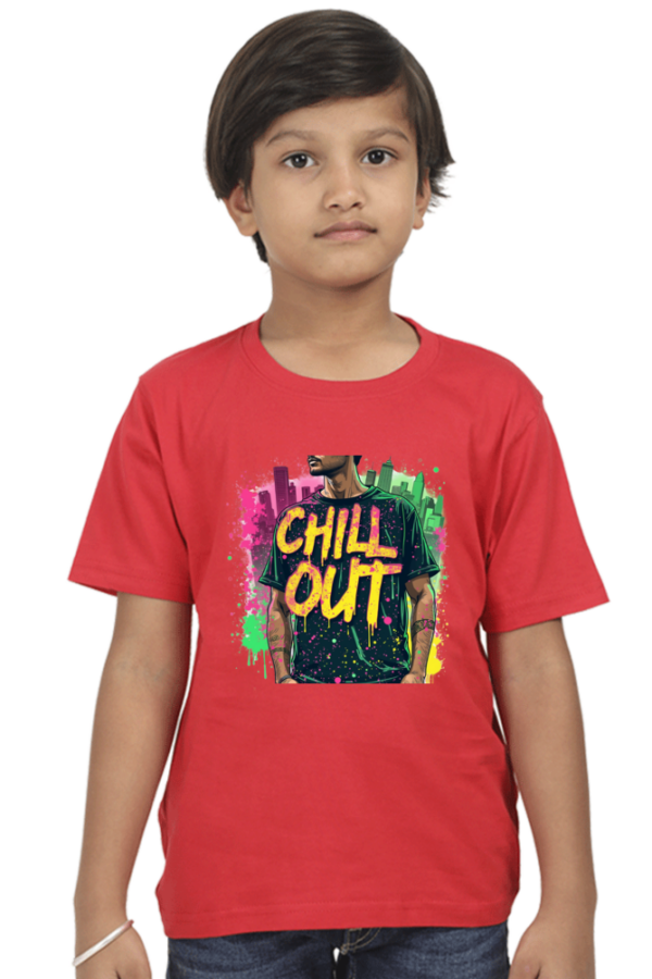 "Chill Out" Man in Cityscape Boys' Crew T-Shirt - Image 3