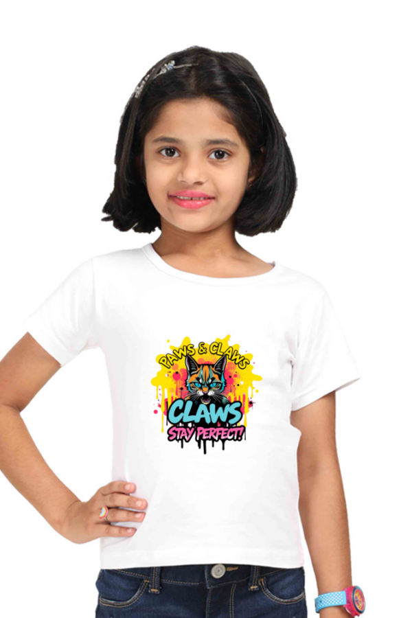 Girls' "Claws" Angry Cat Cotton T-Shirt - Image 6