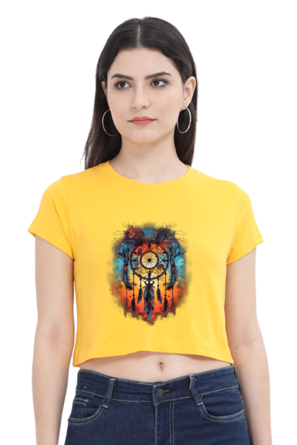 Elegant Feather Dream Catcher Women's Crop Top - Image 2
