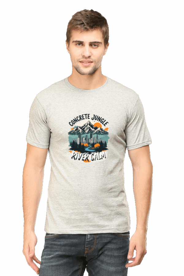 "Concrete Nature" Cityscape & River Calm Cotton T-Shirt – Urban Serenity Style - Image 4