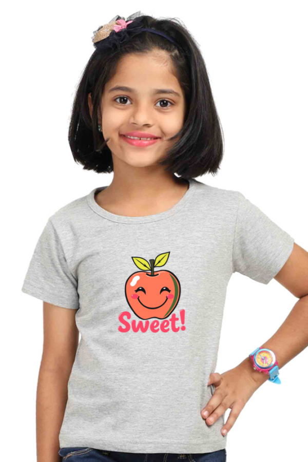 Girls' "Sweet" Apple Smile Cotton T-Shirt - Image 3