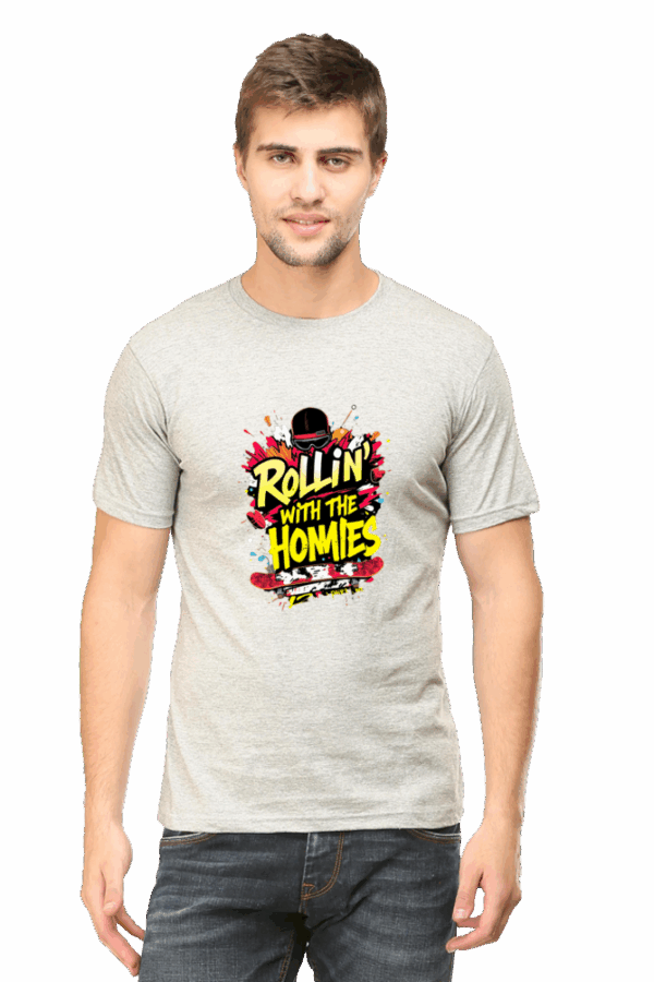 "Rolling with Homies" Skateboard & Color Splash Cotton T-Shirt - Image 4