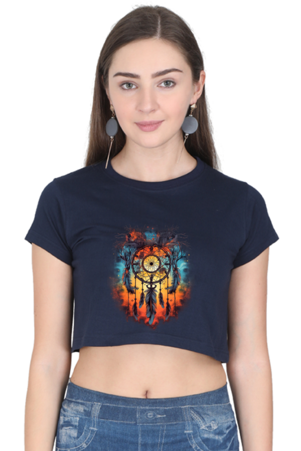 Elegant Feather Dream Catcher Women's Crop Top - Image 3