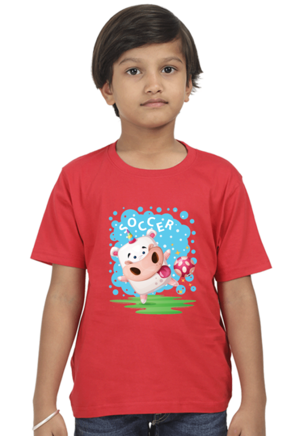 Cute Cartoon Cow "Soccer" Boys' Cotton T-Shirt - Image 2