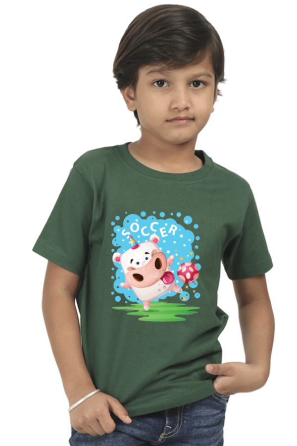 Cute Cartoon Cow "Soccer" Boys' Cotton T-Shirt - Image 3