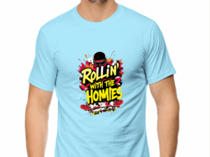 "Rolling with Homies" Skateboard & Color Splash Cotton T-Shirt