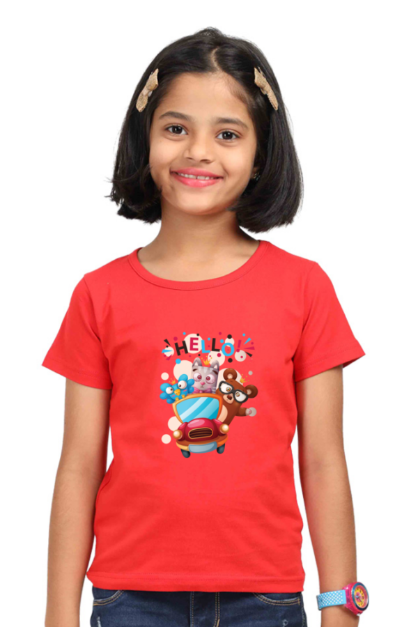Cute Girls' "Hello" Cartoon Animals T-Shirt - Image 2