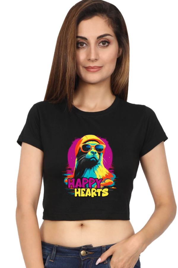 Women's Happy Hearts Crop Top | Cute Seal with Hat & Coolers Print - Image 4