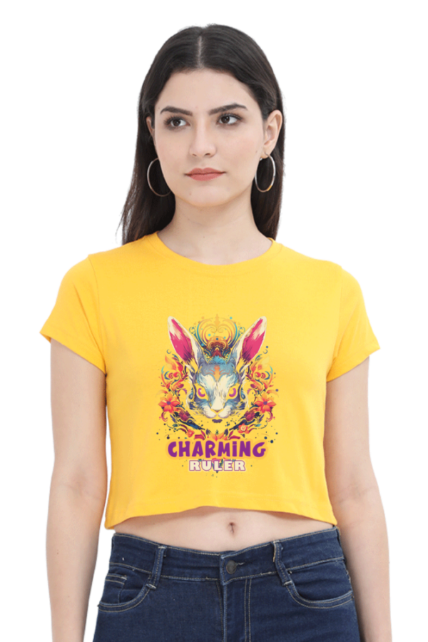 Women's Charming Ruler Crop Top | Adorable Bunny with Crown