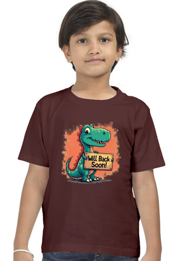 Dino "Will Back Soon" Boys' Crew T-Shirt - Image 2