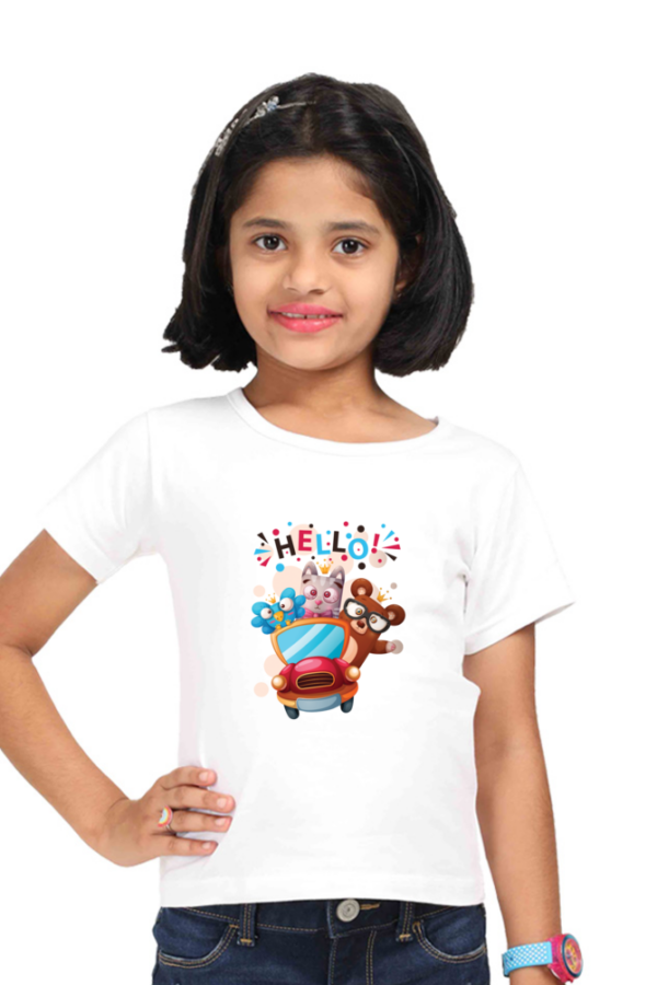Cute Girls' "Hello" Cartoon Animals T-Shirt - Image 6