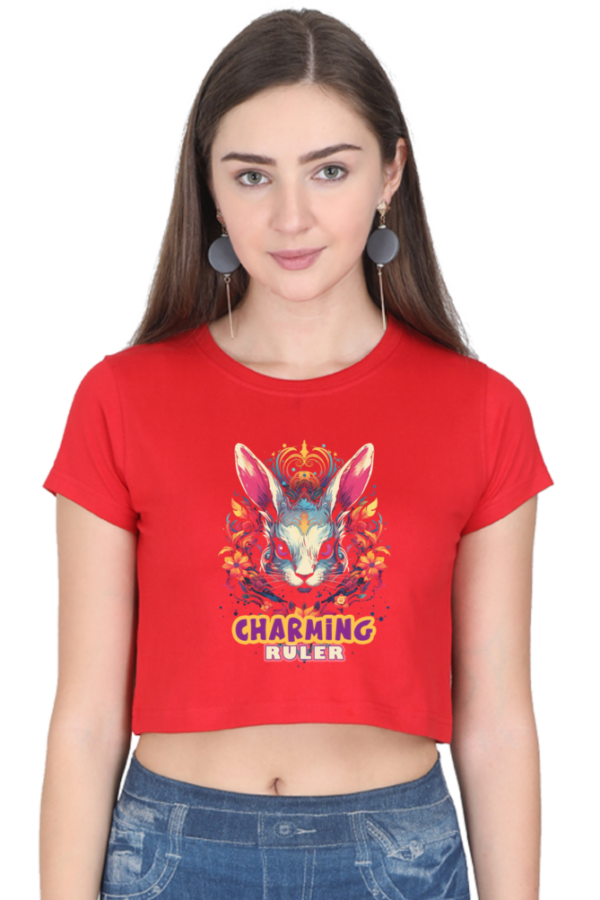 Women's Charming Ruler Crop Top | Adorable Bunny with Crown - Image 2