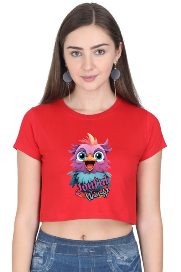 Women's Joyful Wings Cropped Top | Colorful Bird Print | Comfortable & Trendy - Image 3
