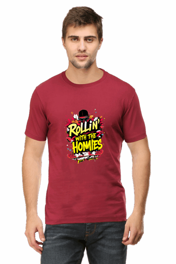 "Rolling with Homies" Skateboard & Color Splash Cotton T-Shirt - Image 2