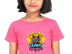Girls' "Claws" Angry Cat Cotton T-Shirt