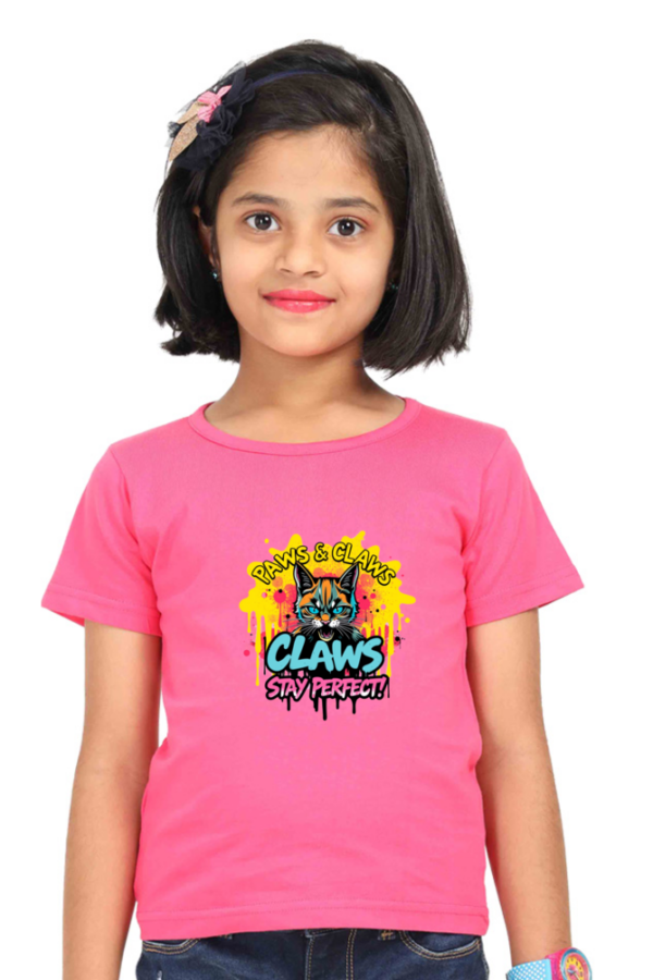 Girls' "Claws" Angry Cat Cotton T-Shirt