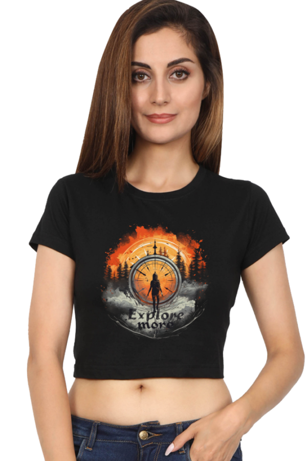 Explore More Women's Cotton Crop Top  | Adventure Vibe with Girl Silhouette - Image 4
