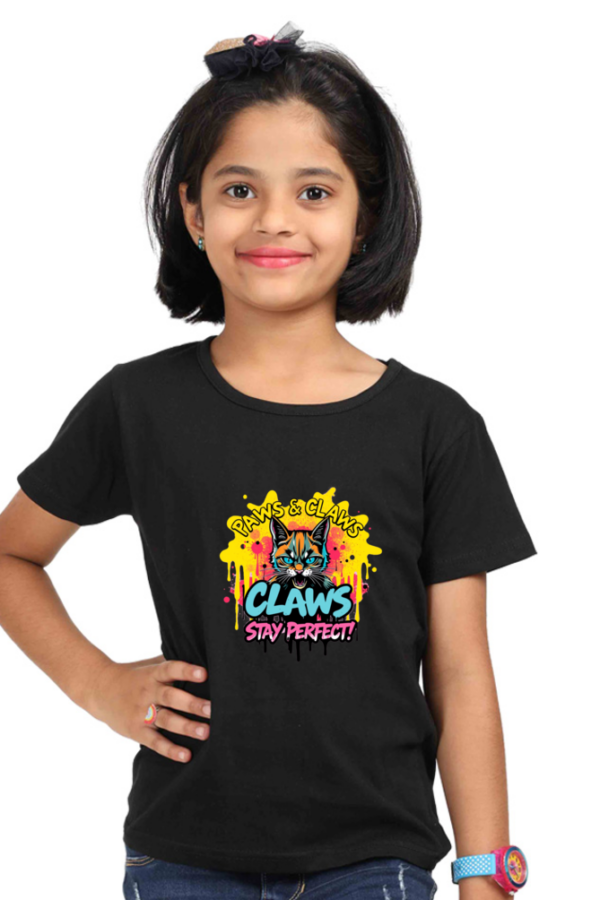 Girls' "Claws" Angry Cat Cotton T-Shirt - Image 5