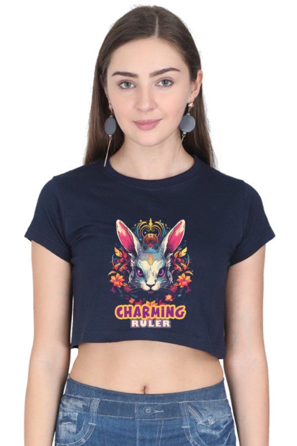Women's Charming Ruler Crop Top | Adorable Bunny with Crown - Image 3