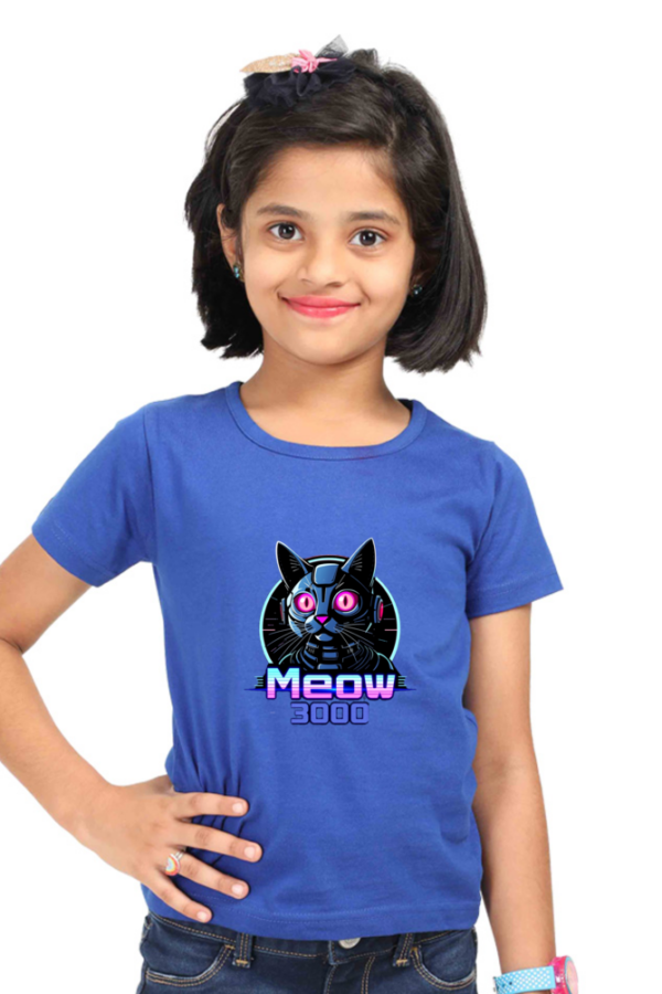 Girls' Classic "Meow 3000" Robotic Cat Cotton T-Shirt - Image 3