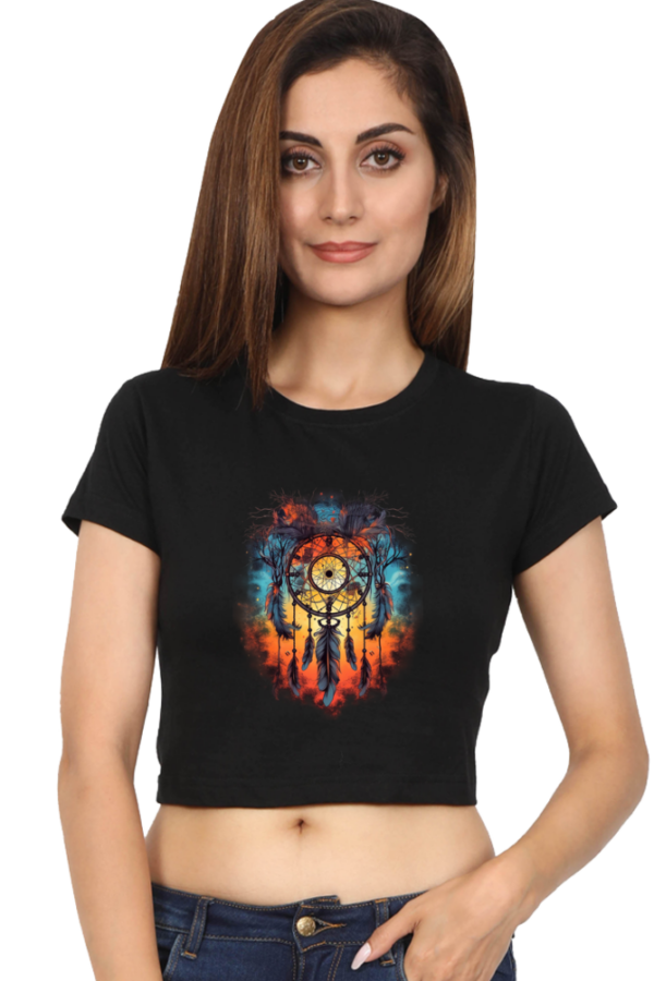 Elegant Feather Dream Catcher Women's Crop Top - Image 4