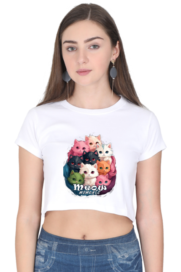 Women's Meow Moments Crop Top | Adorable Colorful Kitten Basket Print - Image 6
