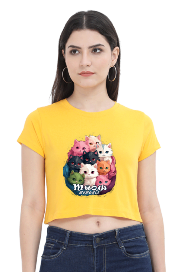 Women's Meow Moments Crop Top | Adorable Colorful Kitten Basket Print - Image 2