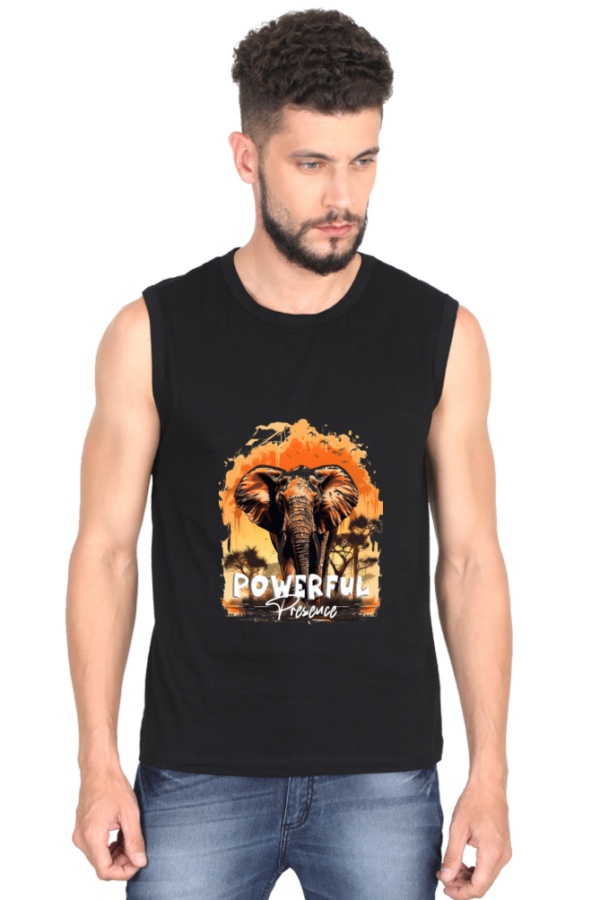 Powerful Presence Men’s Sleeveless Elephant T-Shirt - Image 3