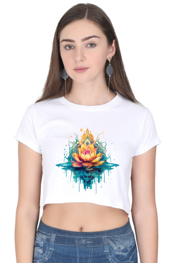 Serene Lotus Water Women's Crop Top | 100% Cotton, Stylish & Comfortable - Image 6