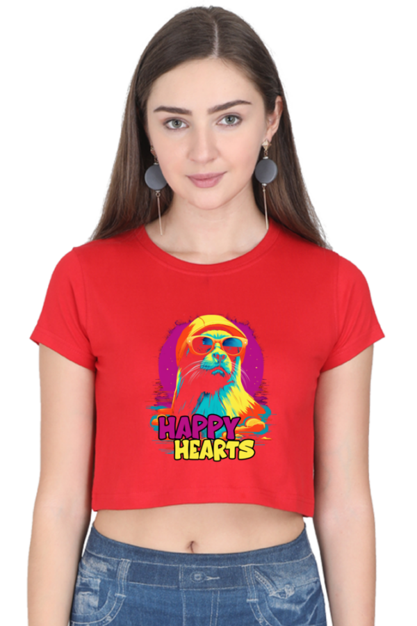 Women's Happy Hearts Crop Top | Cute Seal with Hat & Coolers Print - Image 2