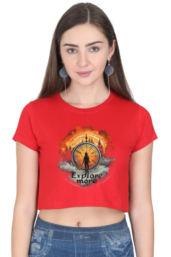 Explore More Women's Cotton Crop Top  | Adventure Vibe with Girl Silhouette - Image 2
