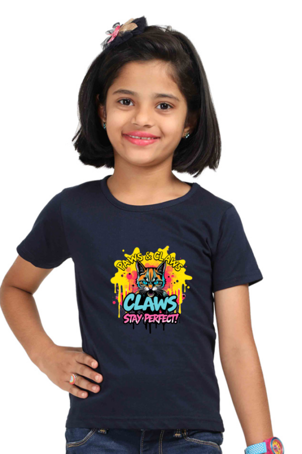 Girls' "Claws" Angry Cat Cotton T-Shirt - Image 4