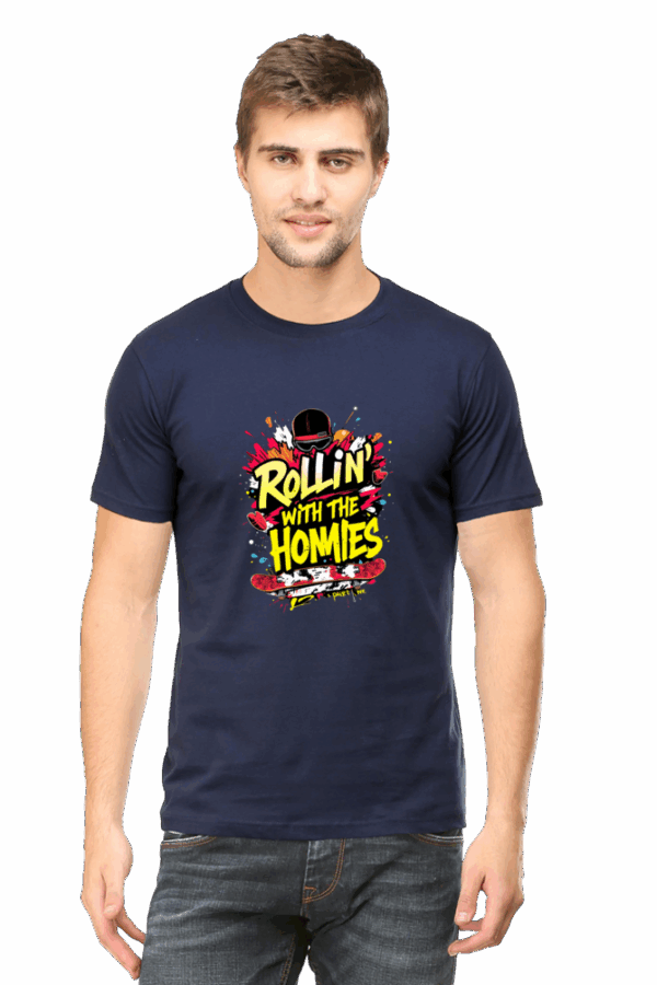 "Rolling with Homies" Skateboard & Color Splash Cotton T-Shirt - Image 5