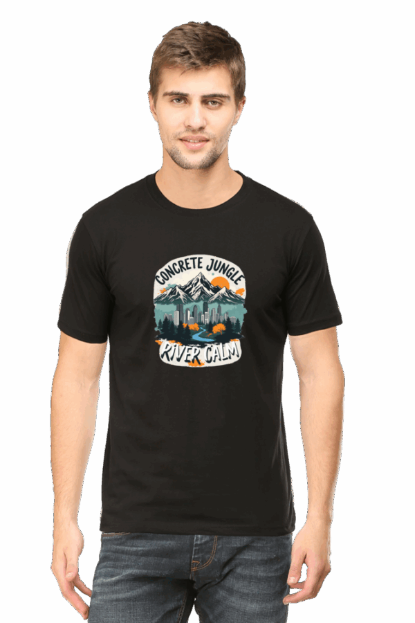 "Concrete Nature" Cityscape & River Calm Cotton T-Shirt – Urban Serenity Style - Image 6