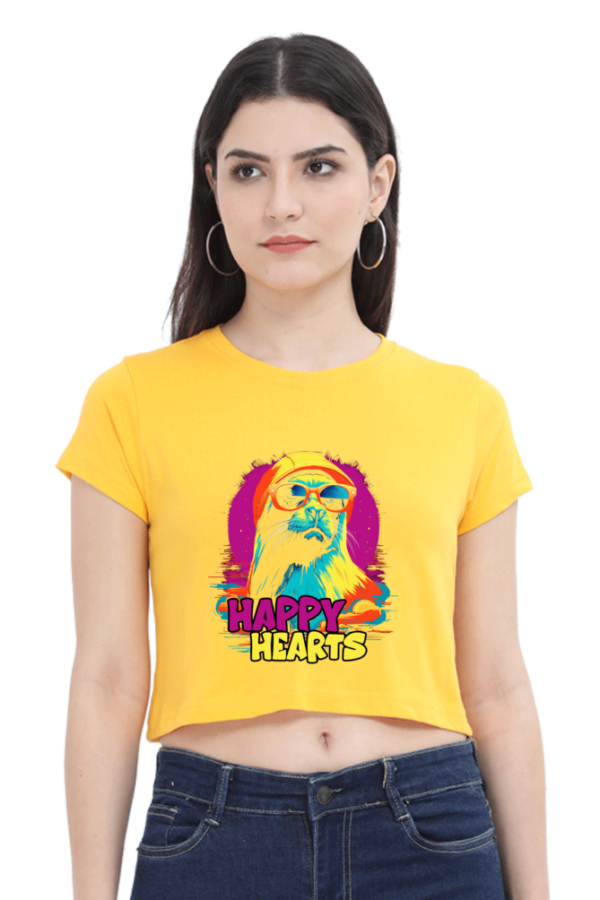 Women's Happy Hearts Crop Top | Cute Seal with Hat & Coolers Print