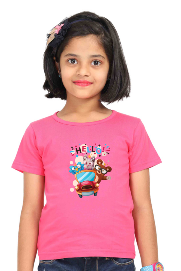 Cute Girls' "Hello" Cartoon Animals T-Shirt